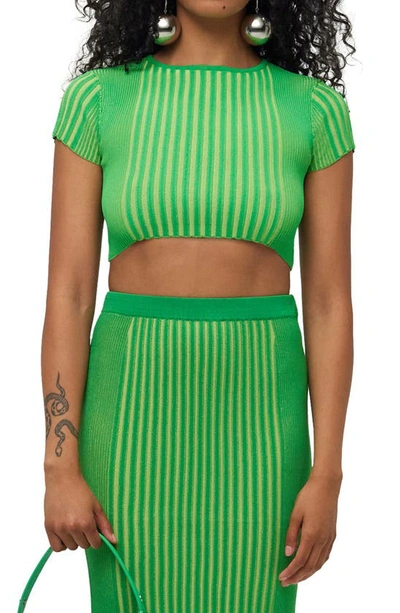 Simon Miller Women's Cyclone Striped Knit Baby T-shirt In Grass Green