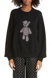 Alexander Wang Crystal Embellished Bear Wool Knit Crewneck Sweater In Black