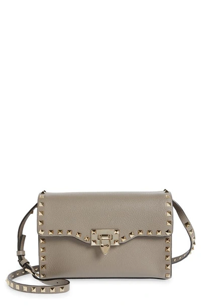Valentino Small Rockstud Leather Shoulder Bag In Nb9 Moon Taupe