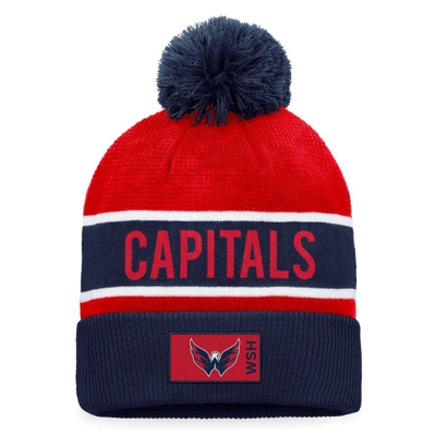 Fanatics Branded Navy/red Washington Capitals Authentic Pro Rink Cuffed Knit Hat With Pom In Navy,red