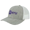 LEGACY ATHLETIC LEGACY ATHLETIC HEATHER GRAY/WHITE NYU VIOLETS THE CHAMP TRUCKER SNAPBACK HAT