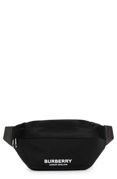 Burberry Sonny Belt Bag In Nylon With Logo Print In Black