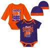 MITCHELL & NESS INFANT MITCHELL & NESS BLUE/ORANGE PHOENIX SUNS HARDWOOD CLASSICS BODYSUITS & CUFFED KNIT HAT SET