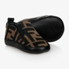 FENDI BROWN FF LOGO BABY SHOES