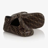 FENDI BROWN LEATHER FF BABY SHOES