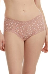 Hanky Panky Cross-dyed Leopard Lace Boyshorts In Desert Rose/ White