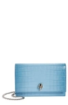 Alexander Mcqueen Mini Skull Croc Embossed Leather Bag In 4902 Ciel
