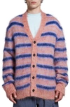 Marni Relaxed-fit Striped Mohair And Wool-blend Cardigan In Orange