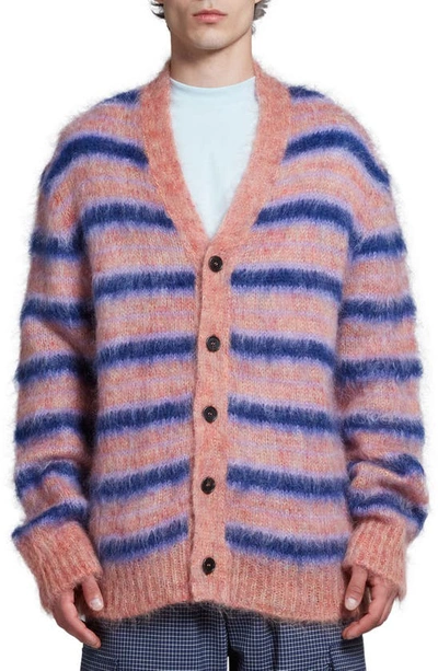 Marni Relaxed-fit Striped Mohair And Wool-blend Cardigan In Apricot