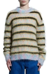 Marni Striped Crewneck Sweater In Black,yellow,light Blue