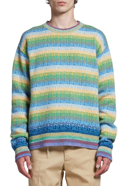 Marni Logo Intarsia Virgin Wool Sweater In Lake Blue