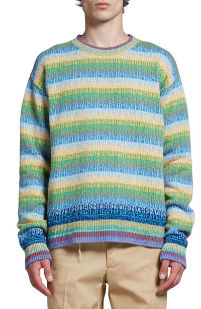 Marni Striped Intarsia Virgin Wool Sweater In Lake