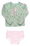 Rufflebutts Kids' Rose Long Sleeve Two-piece Rashguard Swimsuit In Green
