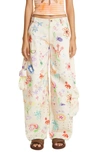 Collina Strada Wide Leg Cargo Pants In Floral Doodle