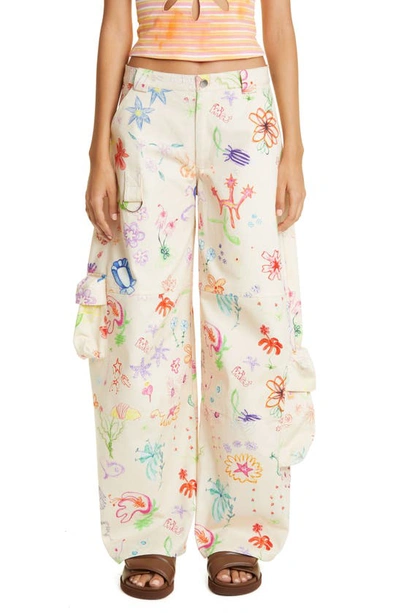 Collina Strada Wide Leg Cargo Pants In Floral Doodle