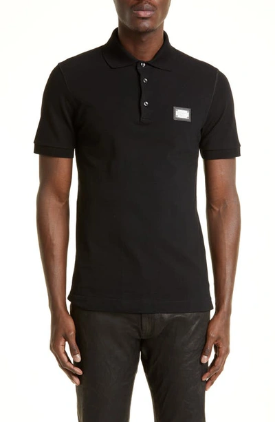 Dolce & Gabbana Piquet Polo Shirt With Logo Plate In Black