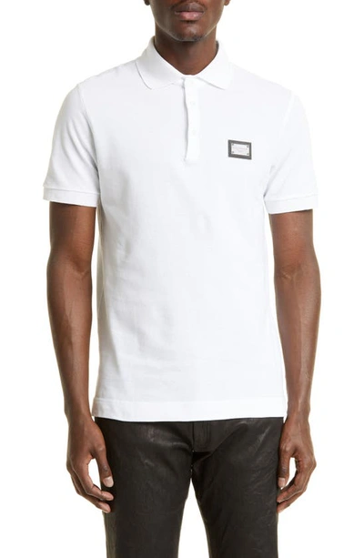 Dolce & Gabbana Logo Plate Cotton Piqué Polo In White