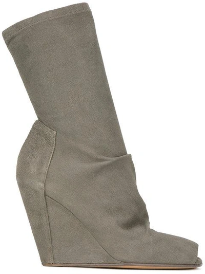 Rick Owens Green Open Toe Wedge Boots