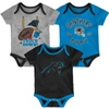 OUTERSTUFF INFANT BLACK/BLUE/HEATHERED grey CAROLINA PANTHERS CHAMP 3-PACK BODYSUIT SET
