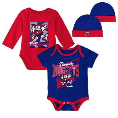 Mitchell & Ness Babies' Infant Boys And Girls  Blue, Red Denver Nuggets Hardwood Classics Bodysuits And Cuffe In Blue,red