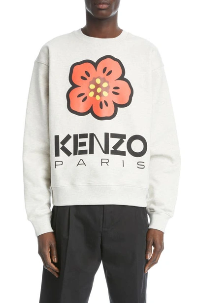 Kenzo Boke Print Cotton Molleton Sweatshirt In Pale Grey