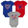 OUTERSTUFF INFANT ROYAL/RED/GRAY CHICAGO CUBS BATTER UP 3-PACK BODYSUIT SET