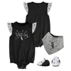 Outerstuff Girls Newborn And Infant Black Chicago White Sox 3-piece Home Plate Bodysuit, Bib And Booties Set In Black