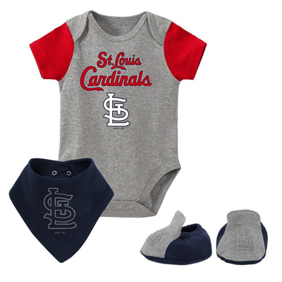 Outerstuff Babies' Newborn And Infant Boys And Girls Heathered Gray St. Louis Cardinals Three-piece Bodysuit Bib And Bo