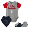 Outerstuff Newborn And Infant Boys And Girls Heathered Gray St. Louis Cardinals Three-piece Bodysuit Bib And Bo In Heather Gray