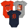 OUTERSTUFF INFANT NAVY/ORANGE/HEATHERED grey DETROIT TIGERS 3-PACK CHANGE UP BODYSUIT SET