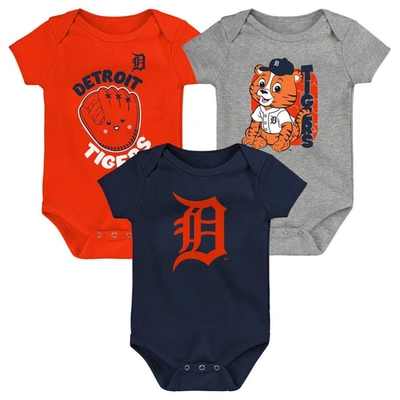 Outerstuff Babies' Infant Boys And Girls Navy And Orange And Heathered Grey Detroit Tigers 3-pack Change Up Bodysuit Se In Navy,orange,heathered Grey