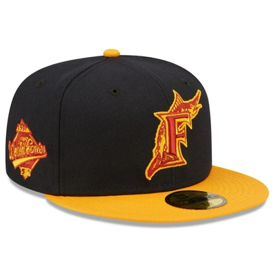 New Era Men's  Navy, Gold Florida Marlins Primary Logo 59fifty Fitted Hat In Navy,gold