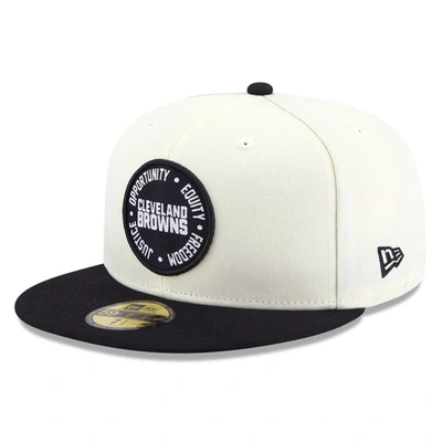 New Era Men's  Cream, Black Cleveland Browns 2022 Inspire Change 59fifty Fitted Hat In Cream,black