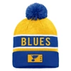 FANATICS FANATICS BRANDED ROYAL/GOLD ST. LOUIS BLUES AUTHENTIC PRO RINK CUFFED KNIT HAT WITH POM