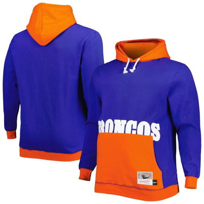 Mitchell & Ness Men's  Navy, Orange Denver Broncos Big And Tall Big Face Pullover Hoodie In Navy,orange