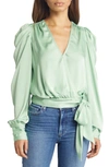 RAMY BROOK PAULINE SATIN WRAP FRONT BLOUSE