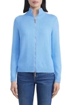 Lafayette 148 Cotton/silk Tape Fitted Bomber Sweater In Cool Blue