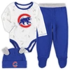 Outerstuff Newborn And Infant Boys And Girls Royal, White Chicago Cubs Dream Team Bodysuit Hat And Footed Pants In Royal