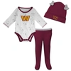 OUTERSTUFF NEWBORN & INFANT WHITE/BURGUNDY WASHINGTON COMMANDERS DREAM TEAM BODYSUIT PANTS & HAT SET