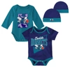 MITCHELL & NESS NEWBORN & INFANT MITCHELL & NESS PURPLE/TEAL CHARLOTTE HORNETS 3-PIECE HARDWOOD CLASSICS BODYSUITS &