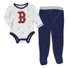 Outerstuff Newborn And Infant Boys And Girls Navy, White Boston Red Sox Dream Team Bodysuit Hat And Footed Pant In Navy