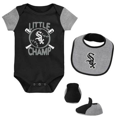 OUTERSTUFF NEWBORN & INFANT BLACK/HEATHER GRAY CHICAGO WHITE SOX LITTLE CHAMP THREE-PACK BODYSUIT BIB & BOOTIES