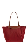 Longchamp Large Le Pliage Tote In Deep Red