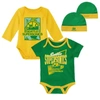 MITCHELL & NESS INFANT MITCHELL & NESS GREEN/GOLD SEATTLE SUPERSONICS HARDWOOD CLASSICS BODYSUITS & CUFFED KNIT HAT 