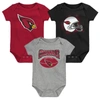 OUTERSTUFF INFANT CARDINAL/BLACK/HEATHERED GRAY ARIZONA CARDINALS 3-PACK GAME ON BODYSUIT SET