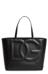 Dolce & Gabbana Logo Large Leather Tote In Black