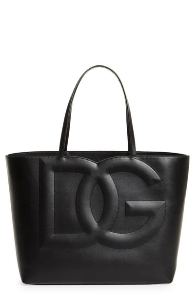 Dolce & Gabbana Logo Large Leather Tote In Black