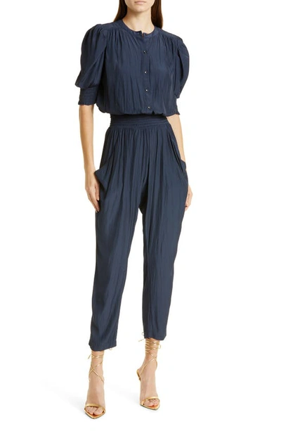 Ramy Brook Tracey Puff Sleeve Jumpsuit In Navy