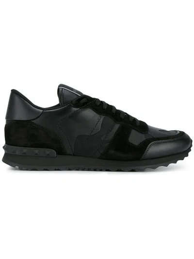 Valentino Garavani Black Fabric And Leather Rockrunner Camouflage Sneakers In Multi
