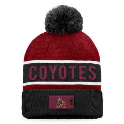 Fanatics Branded Black/garnet Arizona Coyotes Authentic Pro Rink Cuffed Knit Hat With Pom In Black,garnet